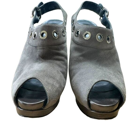 Stuart Weitzman Portside Gray Suede Grommet Platform Slingback Stiletto Sz 7 M - Picture 2 of 11